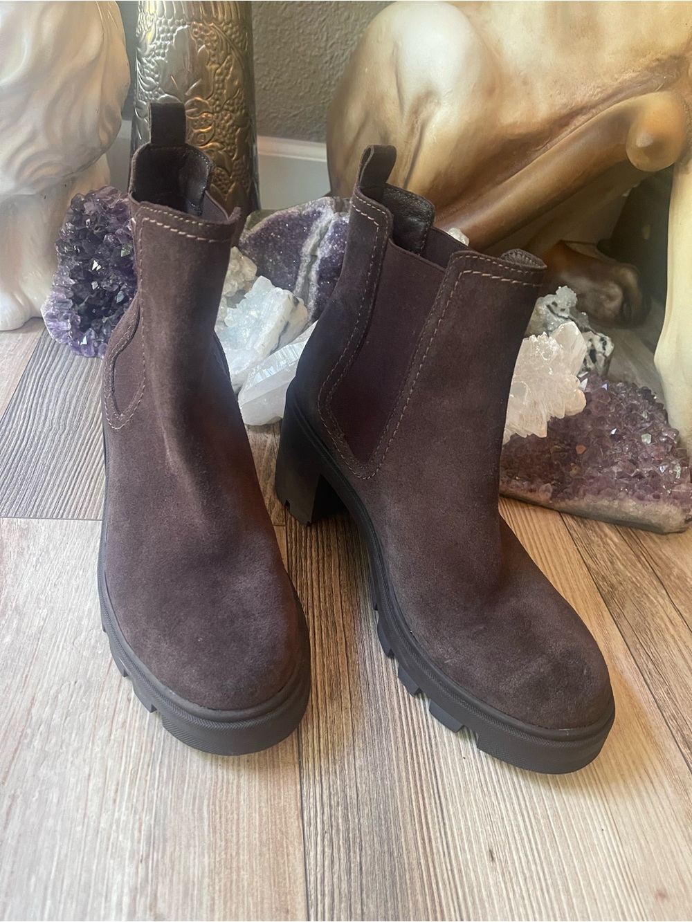 Splendid Dark Brown Suede Melissa Lug-Heel Ankle Boots